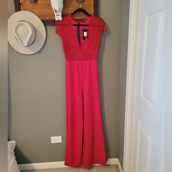 Fashion Nova New Lovely Lace Jumpsuit Red Size M - Picture 2 of 13